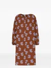 Marni Floral Print Dress With Long Sleeves In Brown