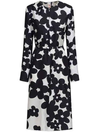 Marni Floral-print Midi Dress In Black
