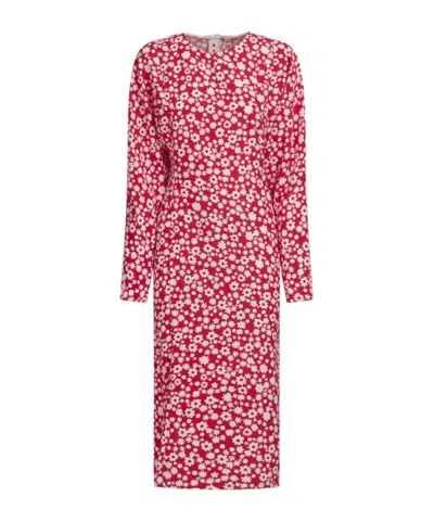 MARNI SATIN MIDI DRESS WITH RED AND WHITE POP FIELDS MOTIF