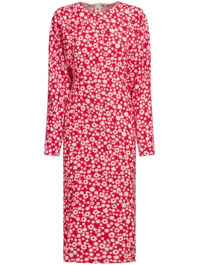 Marni Midikleid Mit Blumen-print In Pink