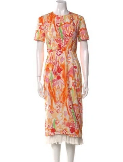Pre-owned Marni Floral Print Midi Length Dress In Orange