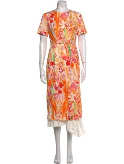 Pre-owned Marni Floral Print Midi Length Dress In Orange