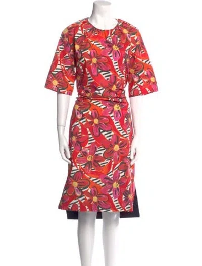 Pre-owned Marni Floral Print Midi Length Dress In Red