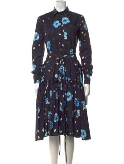 Pre-owned Marni Floral Print Midi Length Dress W/ Tags In Blue