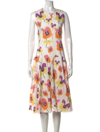 Pre-owned Marni Floral Print Midi Length Dress In White