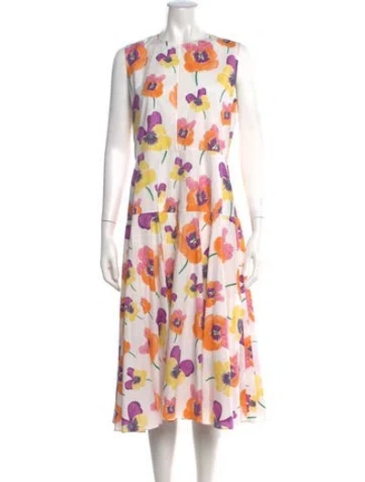 Pre-owned Marni Floral Print Midi Length Dress In White