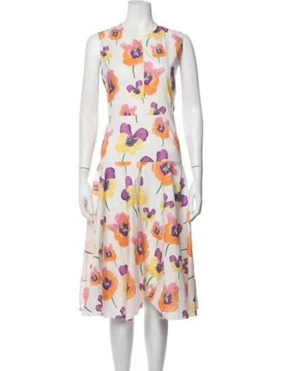 Pre-owned Marni Floral Print Midi Length Dress In White