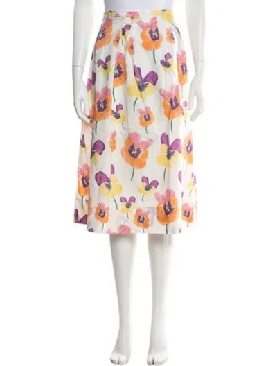 Pre-owned Marni Floral Print Midi Length Skirt In White