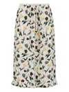 Marni Cream Envers Satin Midi Skirt With Tulips And Hares Print In Multi