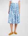 Marni High-rise Cotton Midi Skirt In Iris Blue