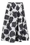 Marni Floral Print Midi Skirt With Discreet Zipper Closure In Black