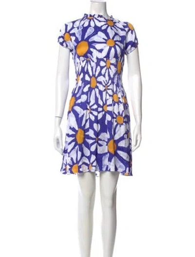 Pre-owned Marni Floral Print Mini Dress In Blue