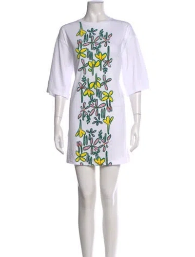 Pre-owned Marni Floral Print Mini Dress In White