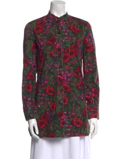 Pre-owned Marni Floral Print Mock Neck Blouse In Green