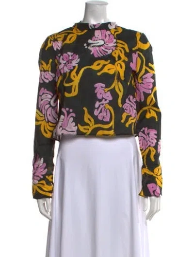 Pre-owned Marni Floral Print Mock Neck Top In Blue/yellow