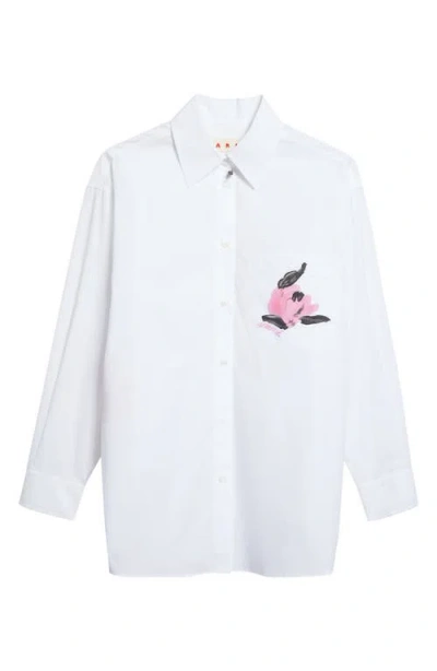 Marni Floral Print Pocket Cotton Button-up Shirt In Multi