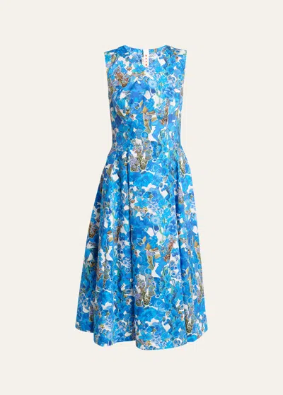 Marni Floral-print Midi Dress In Cobalt