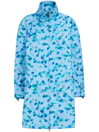 Marni Floral-print Ruched Midi Coat In Blue