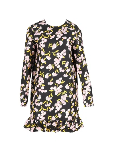 Pre-owned Marni Floral-print Ruffled Hem Dress In Black