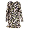Marni Floral-print Ruffled Hem Knee-length Dress In Multicolor Silk In Black