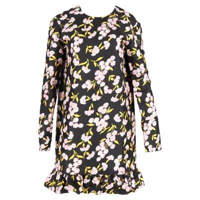 Marni Floral-print Ruffled Hem Knee-length Dress In Multicolor Silk In Black