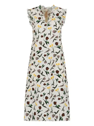 Marni Floral-print Ruffled Midi Dress