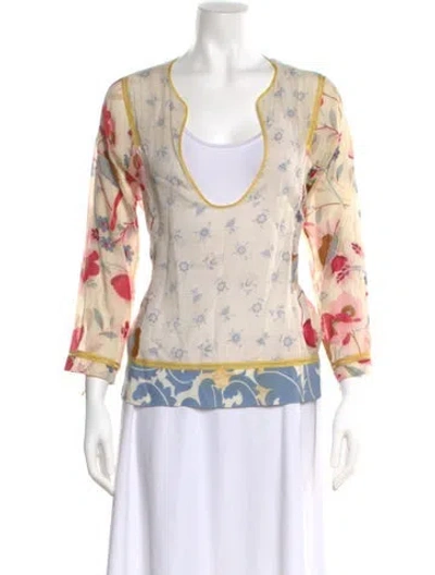 Pre-owned Marni Floral Print Scoop Neck Blouse In Neutral