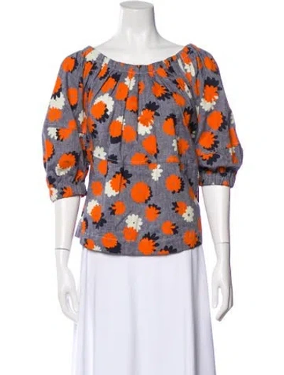 Pre-owned Marni Floral Print Scoop Neck Top In Blue