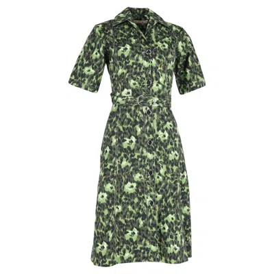 Marni Floral Print Shirt Dress In Green Cotton