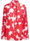 Marni Flower Print Classic Button Down Silk Top In Red