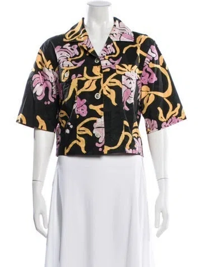 Pre-owned Marni Floral Print Short Sleeve Button-up Top In White