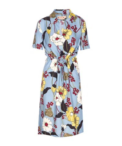 Marni Floral Print Short Sleeve Dress In Multi