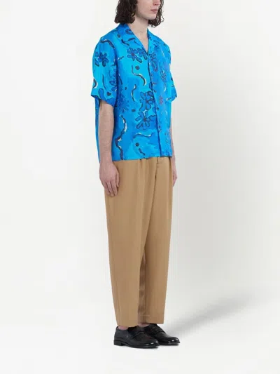 Marni Floral-print Short-sleeve Shirt In Blue