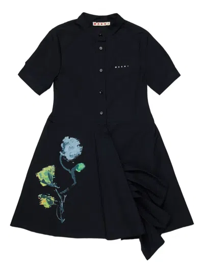 Marni Kids' Floral-print Short-sleeves Dress In Black