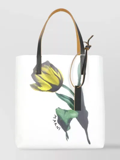 Marni Floral Print Shoulder Bag With Contrast Handles In White
