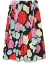 Marni Multicolor Midi Skirt With Elastic Waist And All-over Floral Motif In Cotton Woman In Black