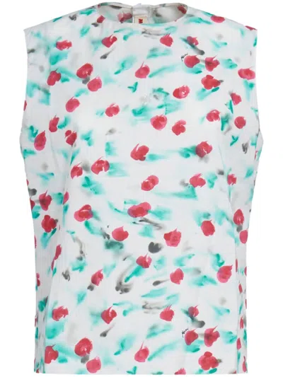 Marni Floral-print Sleeveless Cotton Blouse In Red