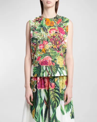 Marni Floral Print Sleeveless Top In White