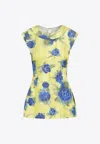 Marni Floral Print Top With Zig-zag Seam Detail In Multicolor