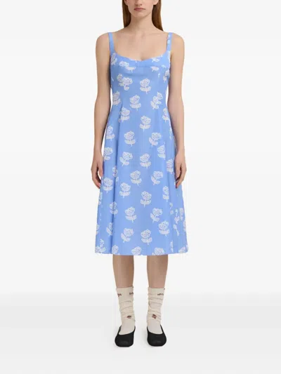 Marni Floral Print Slip Dress In Blue