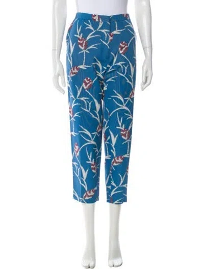 Pre-owned Marni Floral Print Straight Leg Pants In Blue