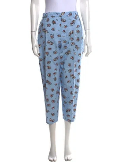 Pre-owned Marni Floral Print Straight Leg Pants In Blue