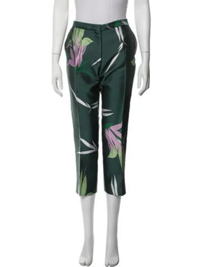 Pre-owned Marni Floral Print Straight Leg Pants In Green