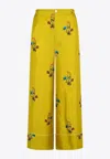Marni Floral Print Wide Leg Silk Pants In Yellow