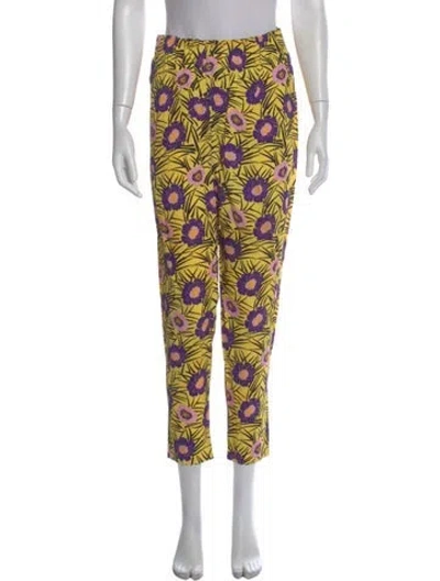 Pre-owned Marni Floral Print Straight Leg Pants In Yellow