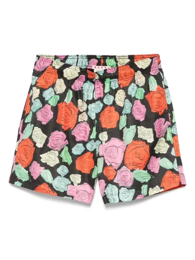 Marni Floral-print Swim Shorts In Black