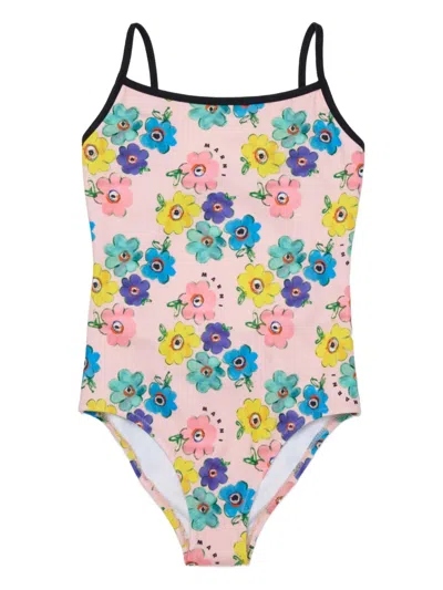 Marni Kids' Floral Print Swimsuit In Multi