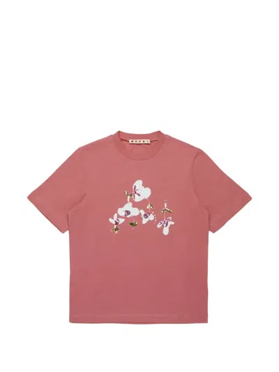 Marni Kids' Floral-print T-shirt In Pink