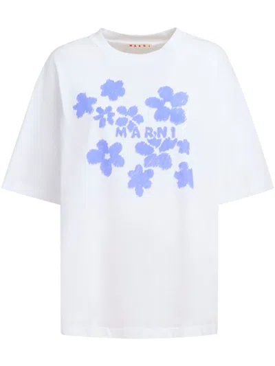 Marni White Cotton Daisy Garden T-shirt In D2w01 Lily White