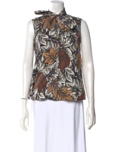 Pre-owned Marni Floral Print Tie Neck Blouse In Brown